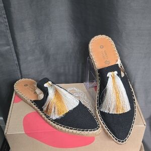 Black Sunrise Mules with Tassels NEW